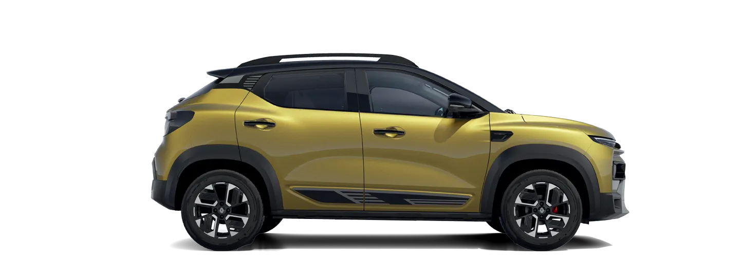 Yellow Renault Kiger compact SUV in side profile