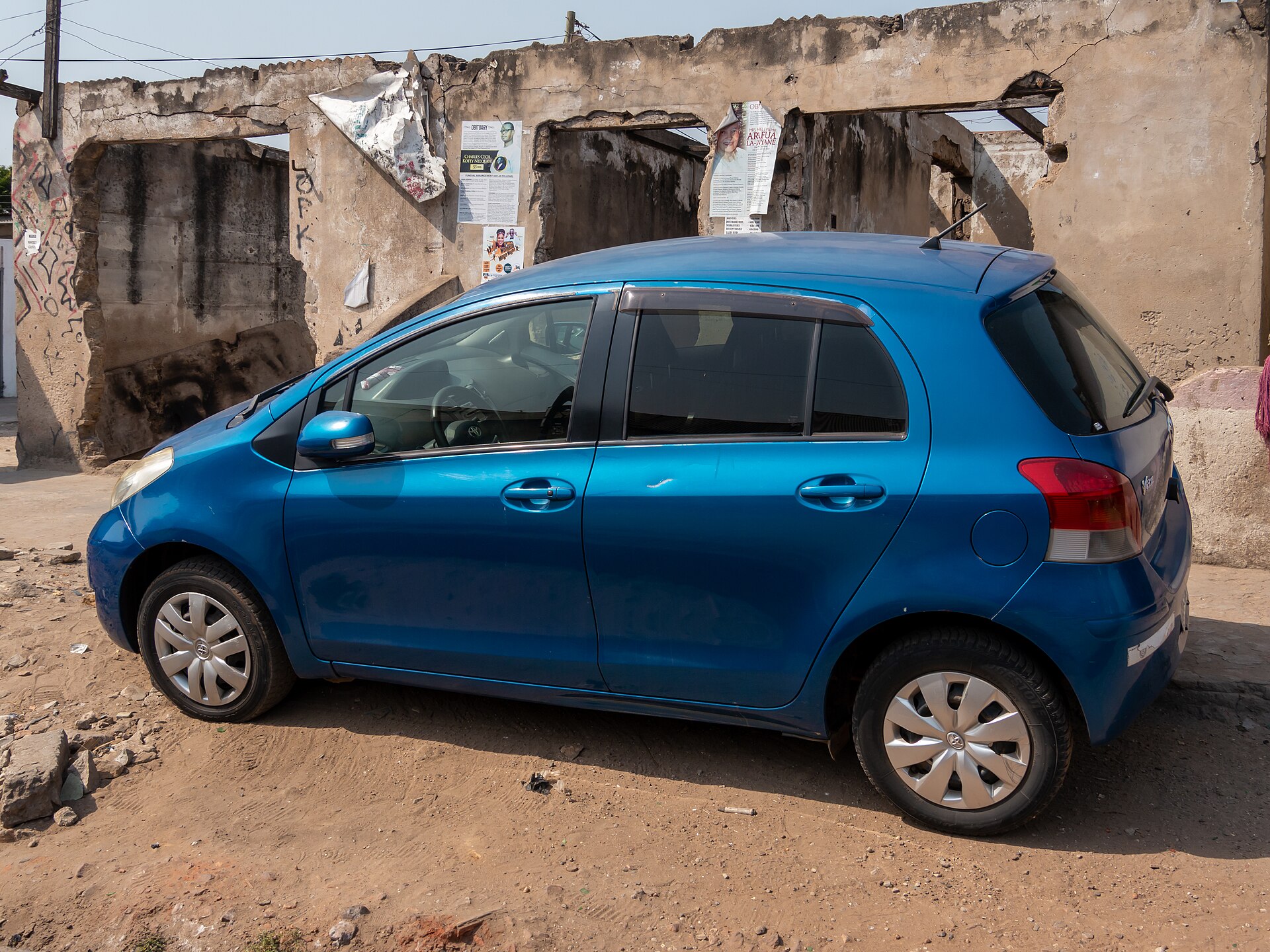 Blue Toyota Vitz parked on a street in Korle-Klottey, Greater Accra